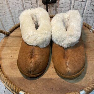 men's Luxury sheepskin slippers in chestnut suede shearling Large 10-11